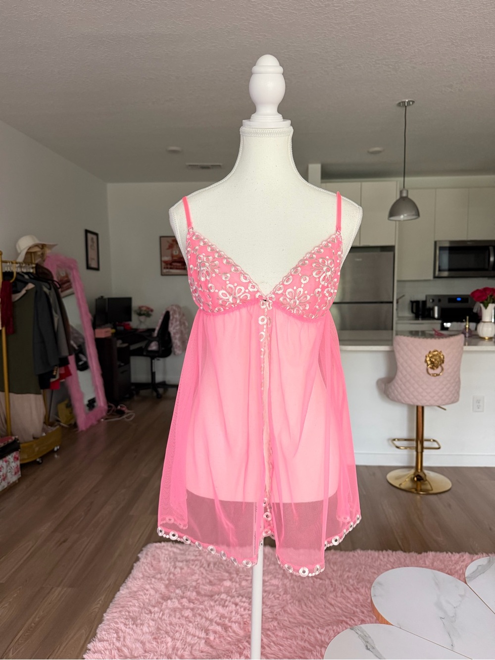 Victoria’s Secret Sheer Pink Embroidered Babydoll Chemise - Women Intimates